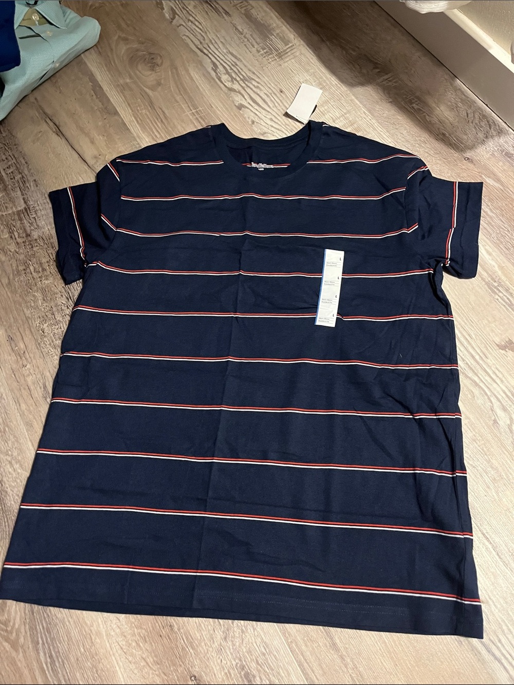 Goodfellow & Co Navy Short-Sleeve Crewneck T-Shirt with Red & White Stripes
